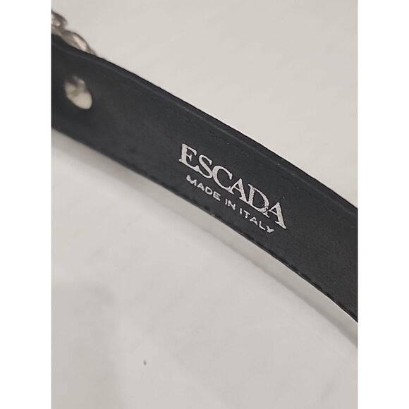 1 Of a Kind ESCADA Vintage womens belt satin leather black Crystal studs buckle - Picture 5 of 15